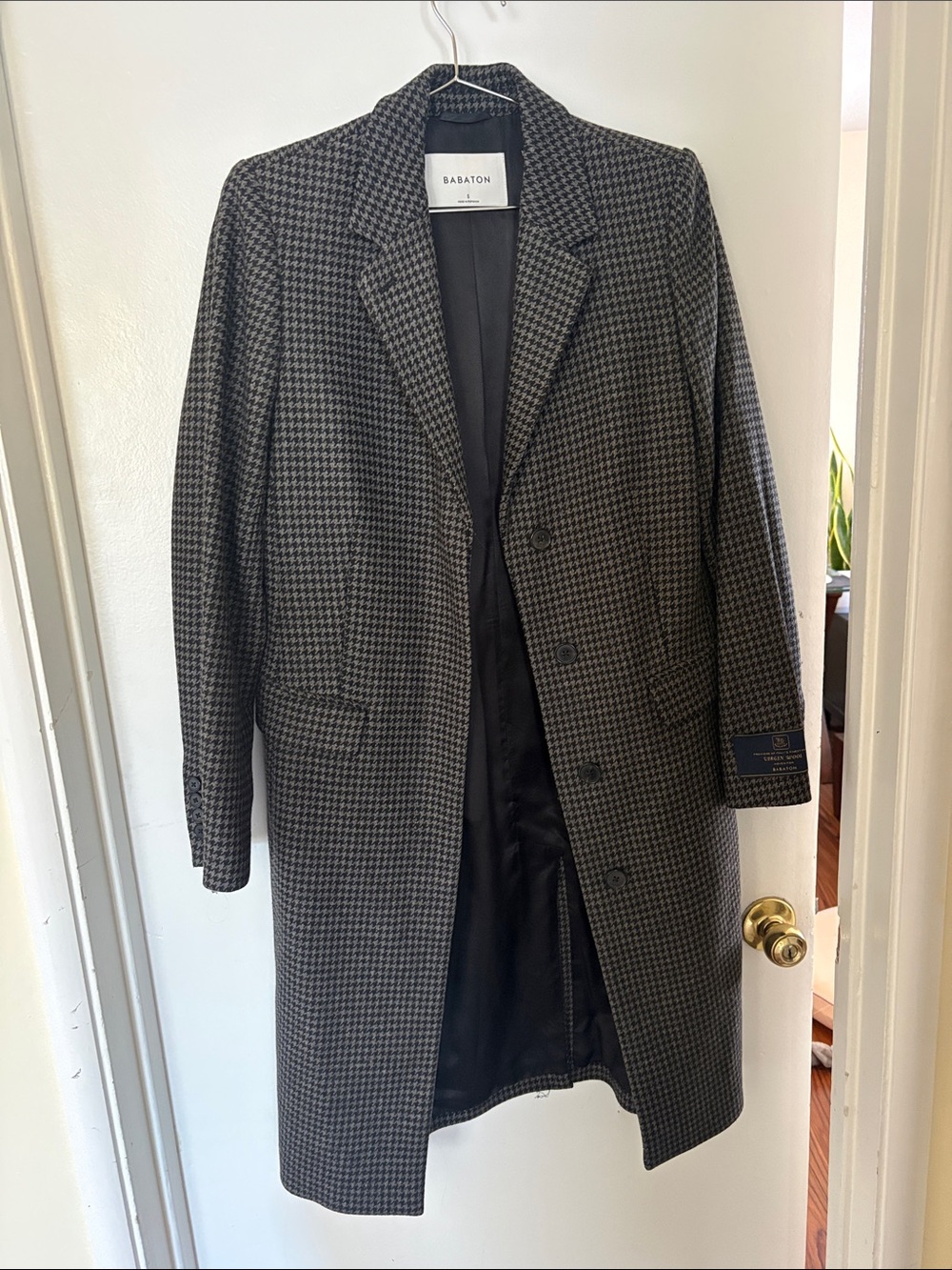 Babaton Black and Gray Houndstooth Pea Coat